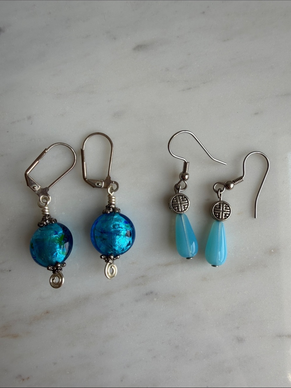Vintage Blue Bead Drop Earrings- Set of 2